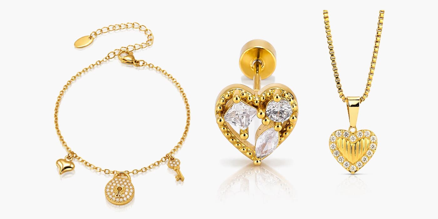 Gold Romantic Heart Jewelry Set