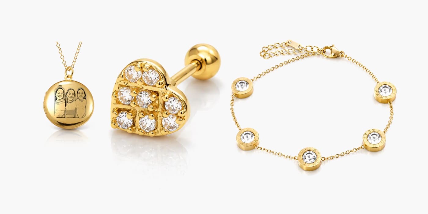 Gold Classic Heart Jewelry Set
