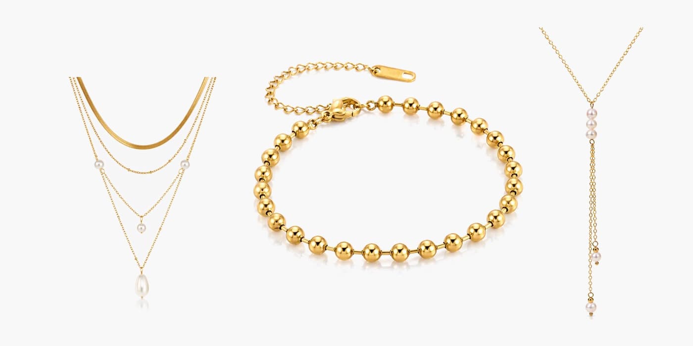 Gold Classic Necklace & Bracelet Set