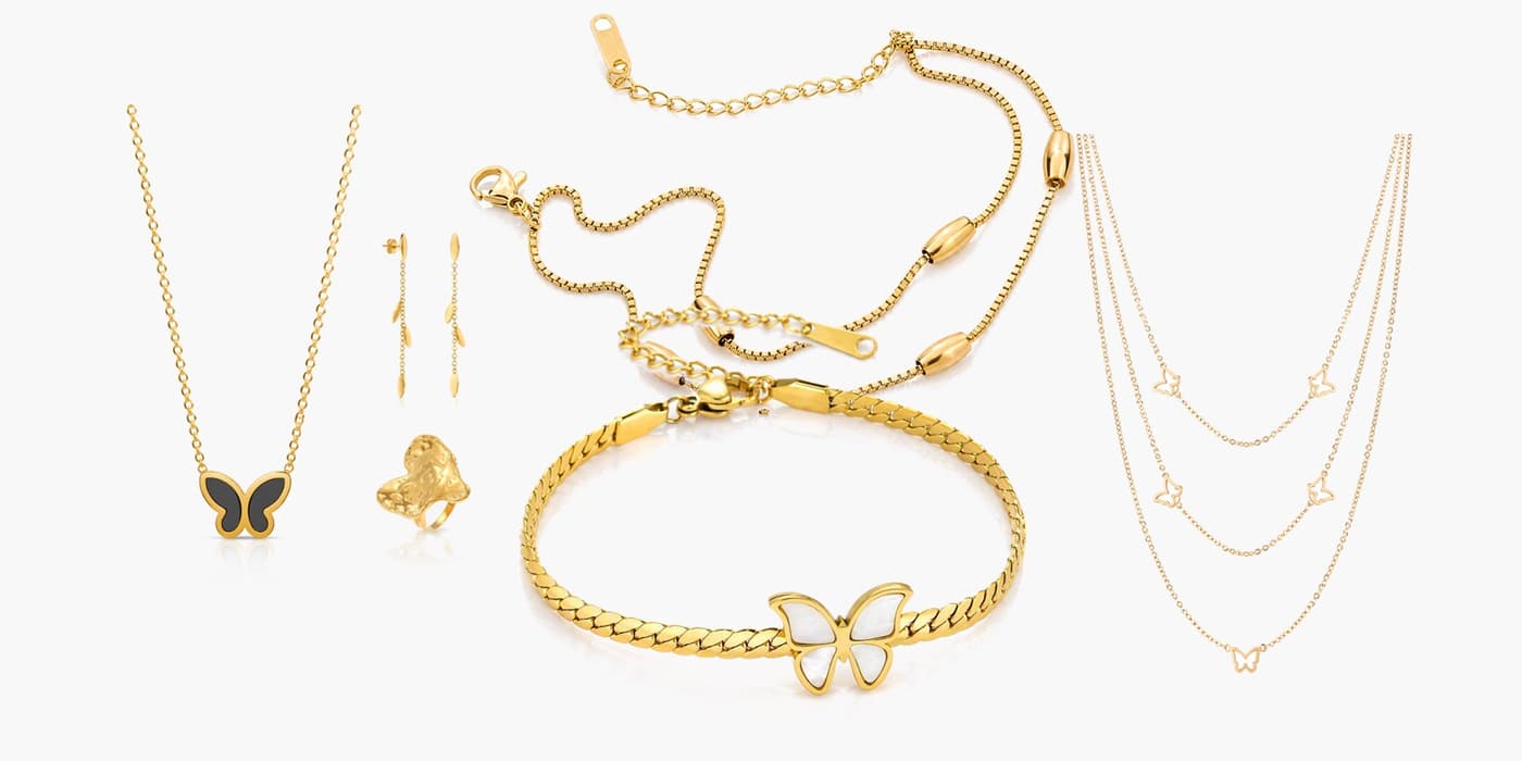 Gold Minimalist Butterfly Jewelry Stack