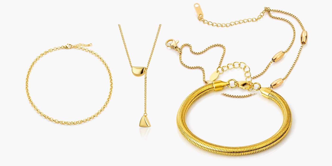 Gold Classic Necklace & Bracelet Set