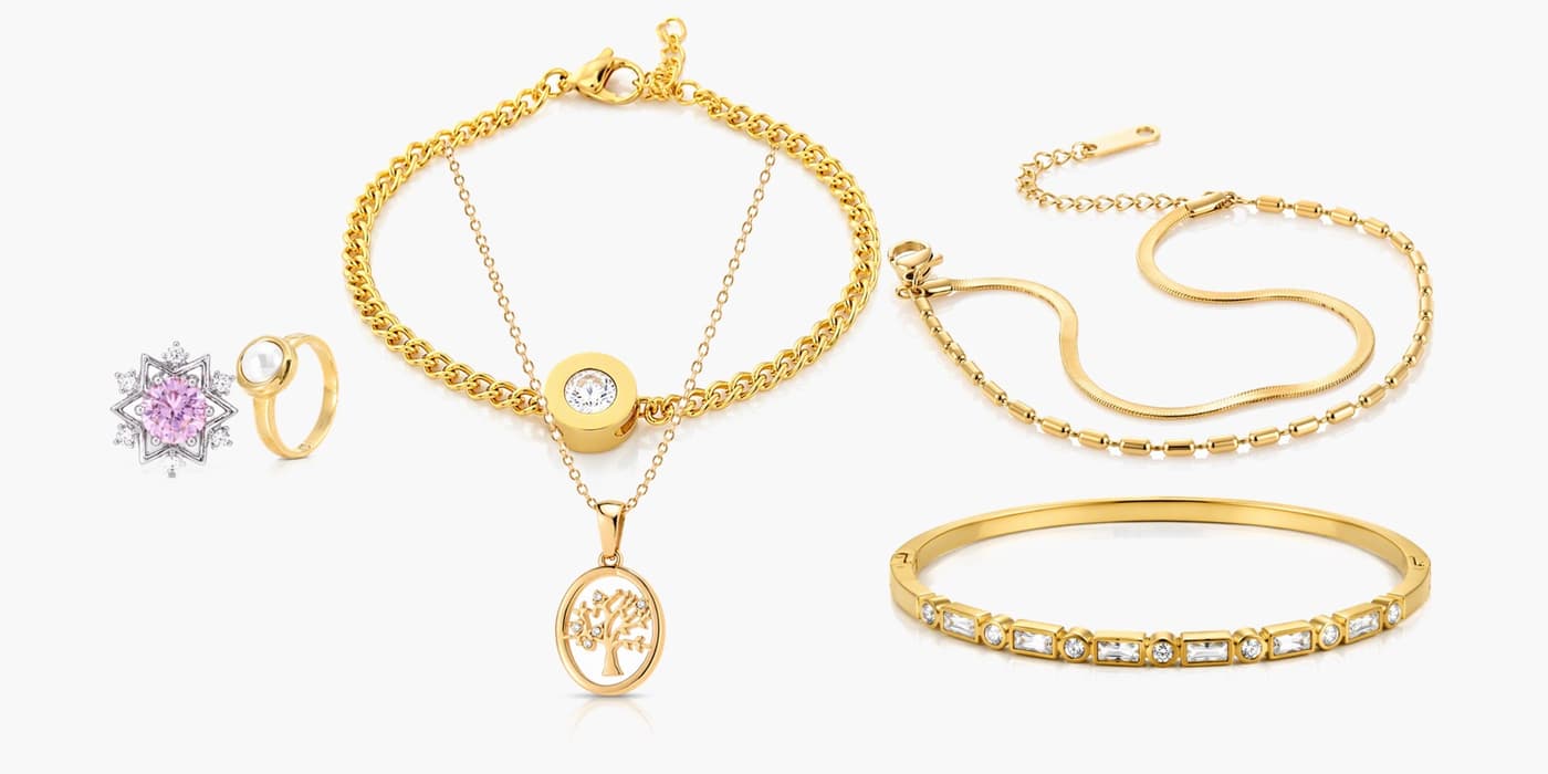 Gold Classic Leaf Jewelry Layered Set