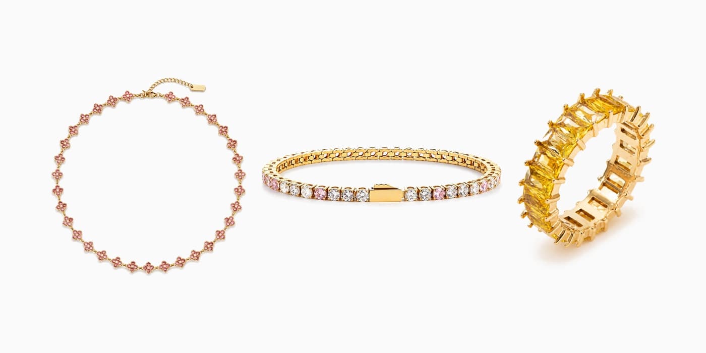Gold Sparkling Flower Jewelry Trio
