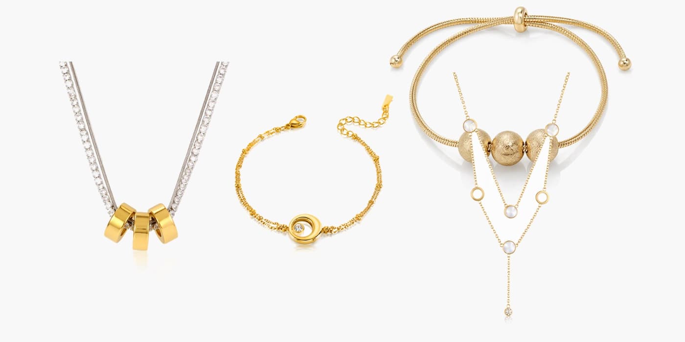 Gold Minimalist Circle Necklace & Bracelet Layered Set