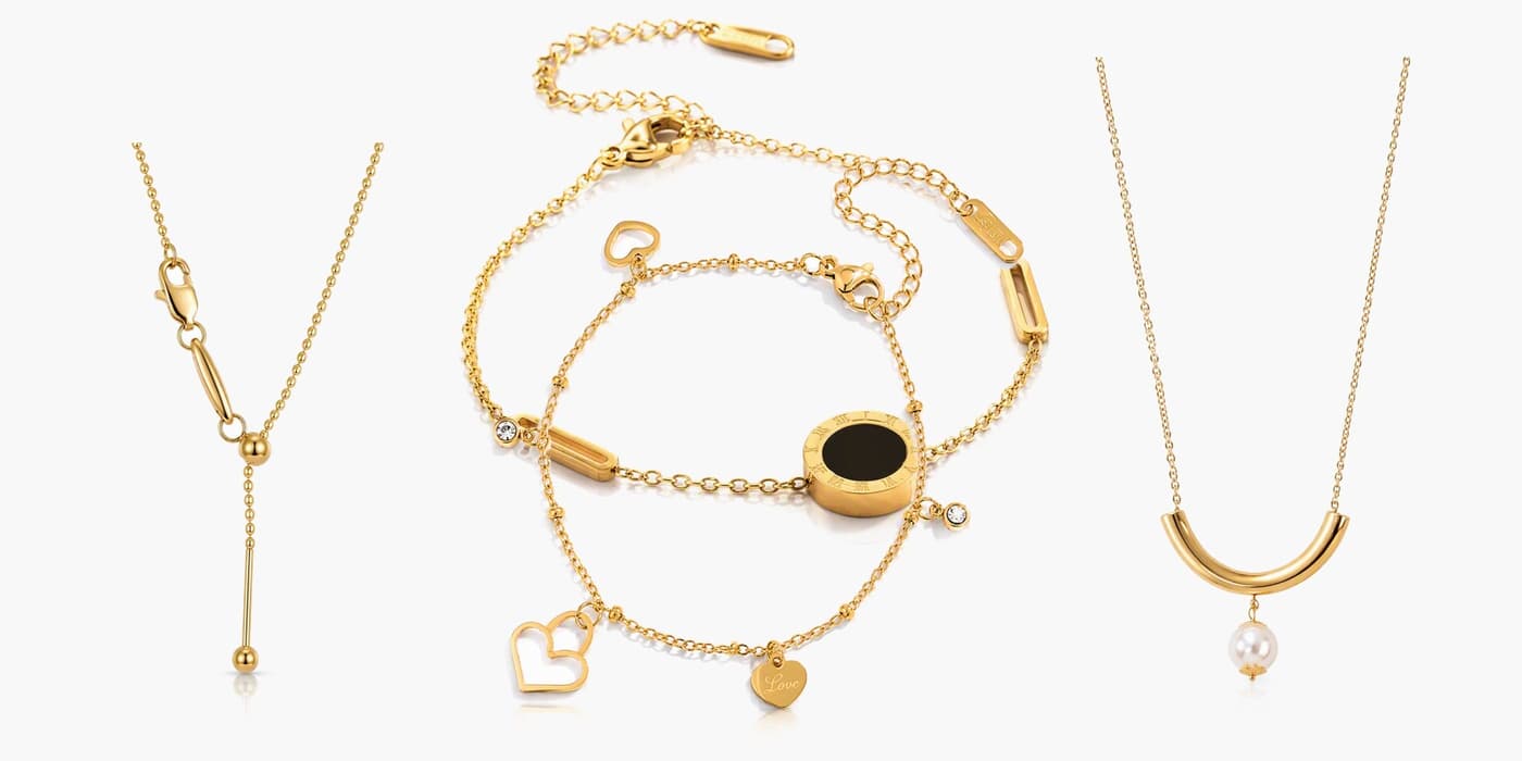Gold Minimalist Bar Necklace & Bracelet Layering Set