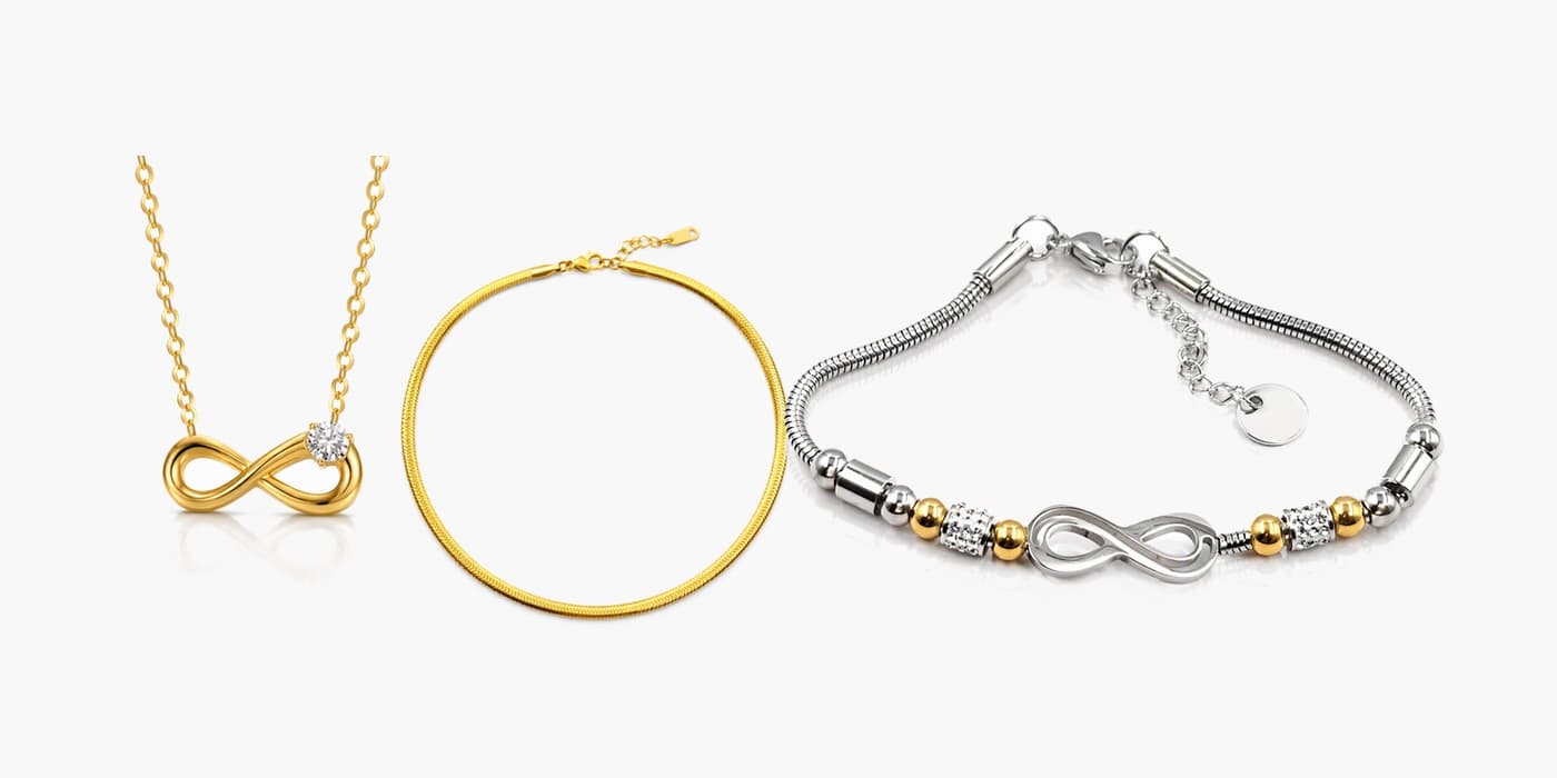 Gold Classic Infinity Necklace & Bracelet Layering Set