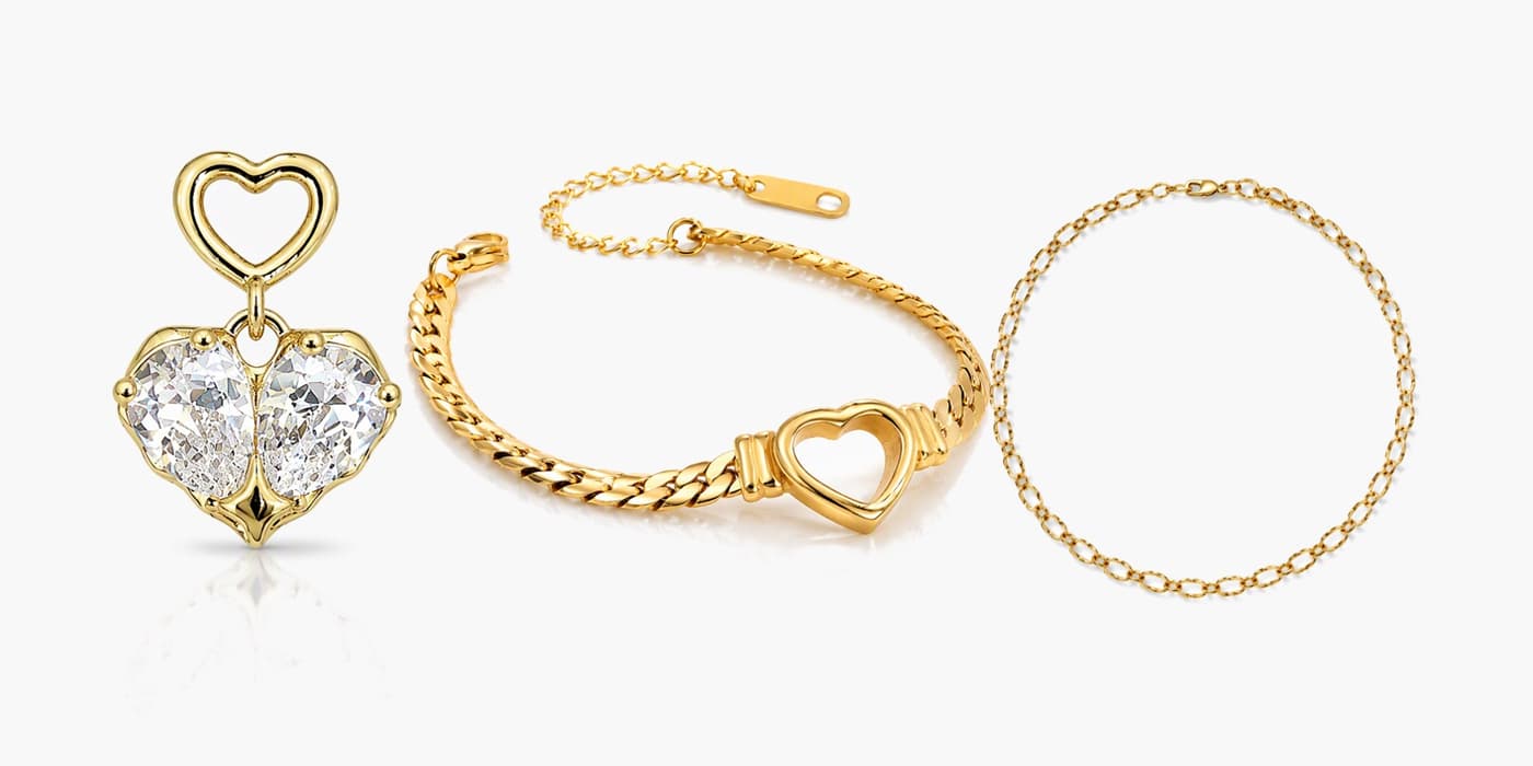 Gold Classic Heart Necklace & Bracelet Set