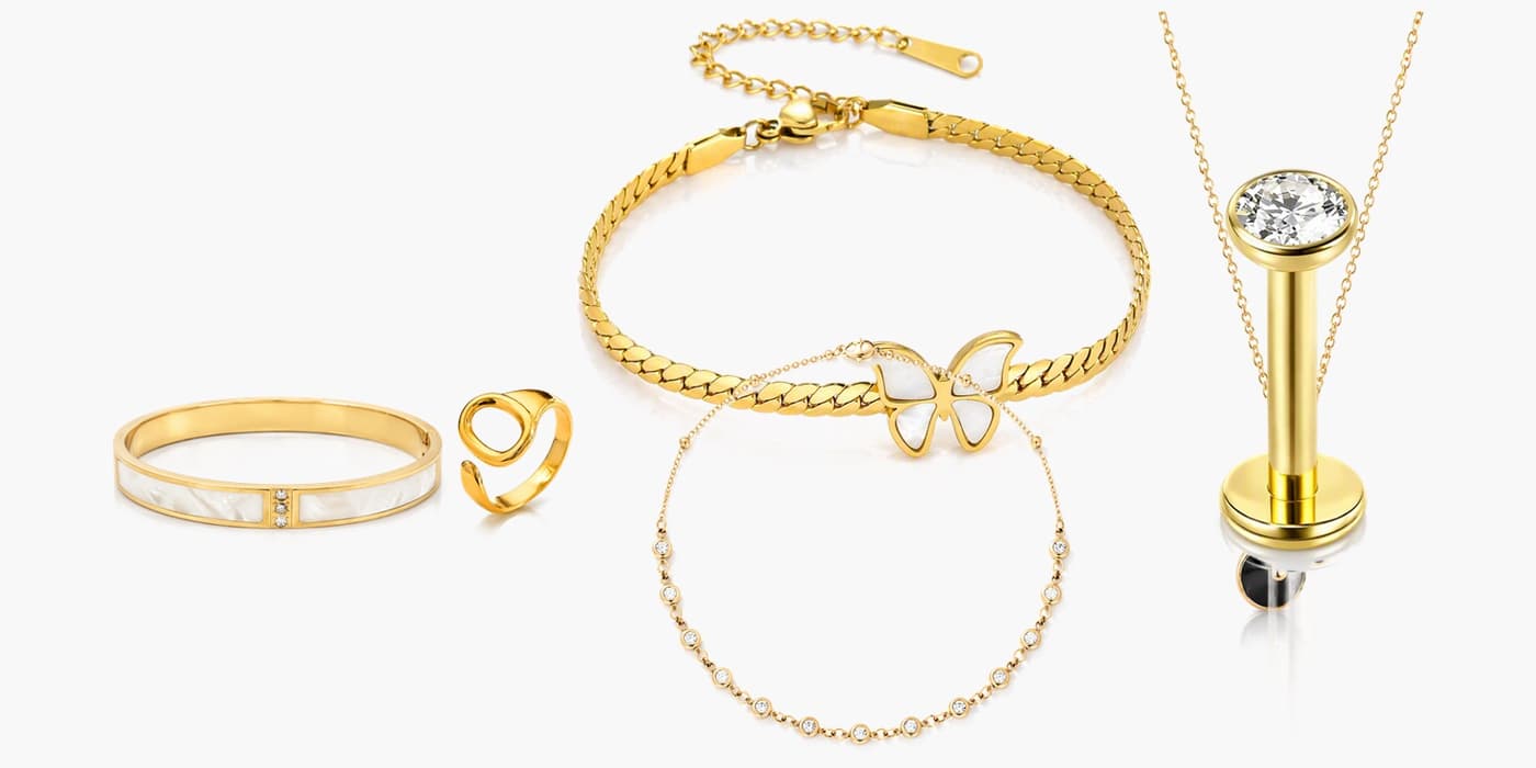 Gold Minimalist Leaf Jewelry Layered Set