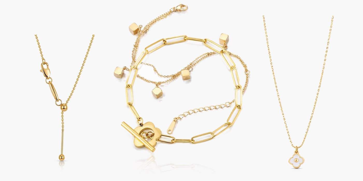 Gold Minimalist Flower Necklace & Bracelet Stack