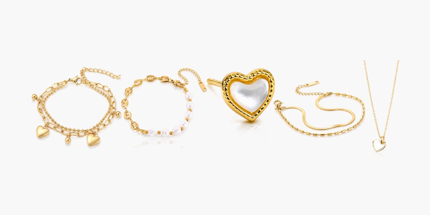 Gold Classic Heart Jewelry Set