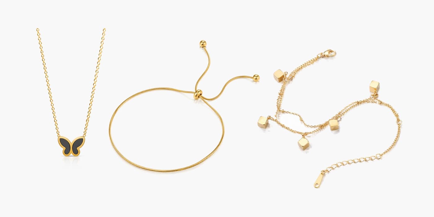 Butterfly Necklace & Bracelet Layered Set