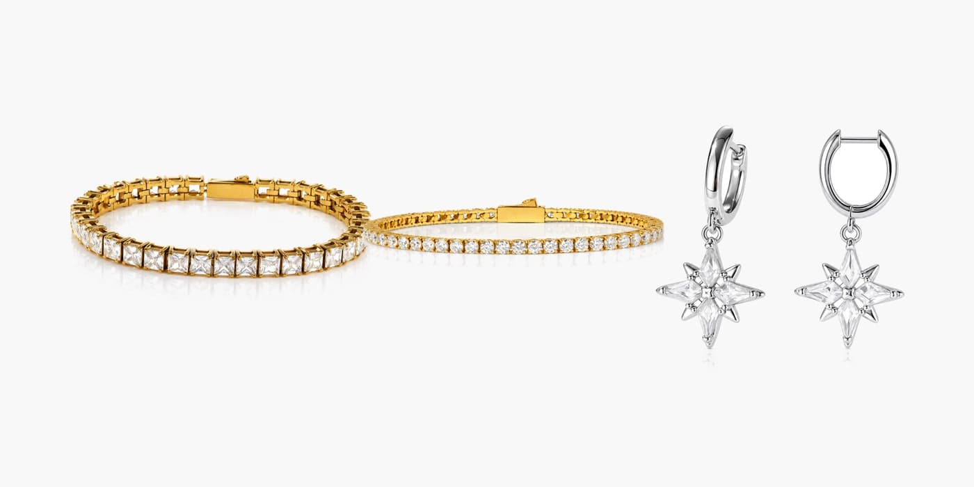 Silver Sparkling Star Earrings & Bracelet Trio