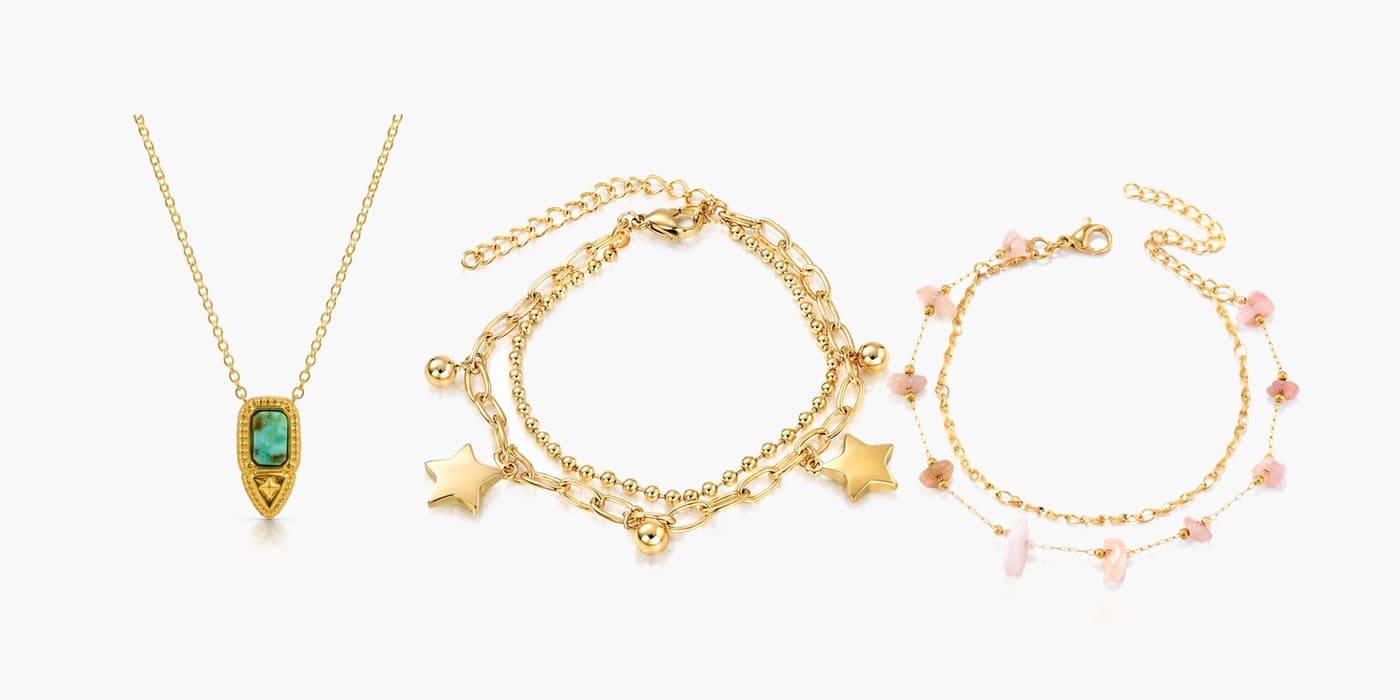 Gold Minimalist Bar Necklace & Bracelet Layered Set