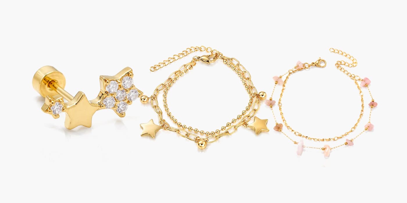 Gold Minimalist Heart Earrings & Bracelet Stack