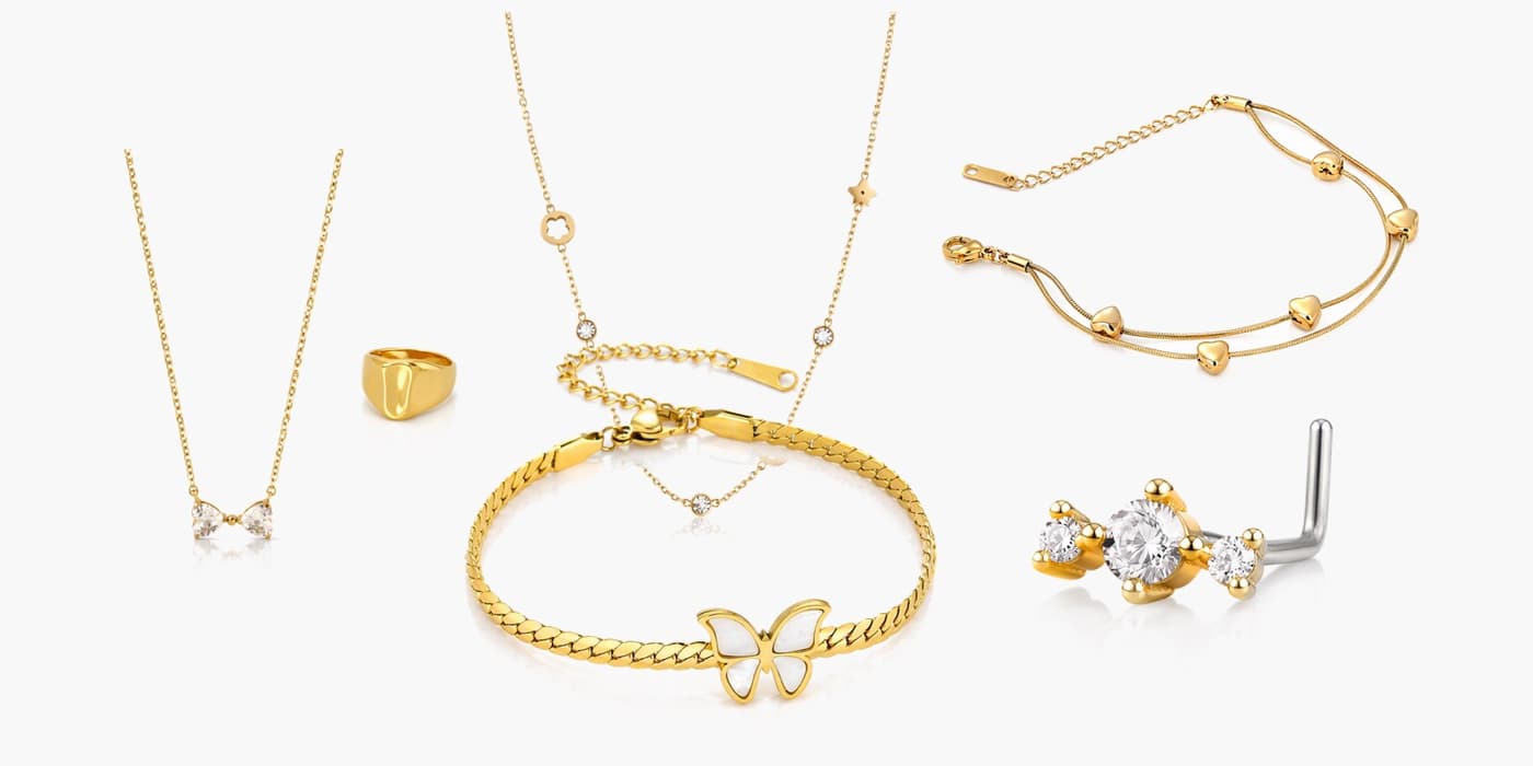Gold Minimalist Heart Jewelry Layered Set