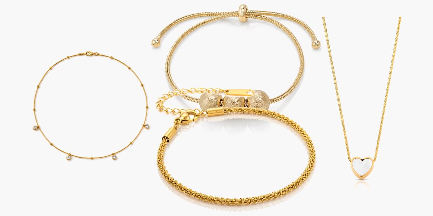 Gold Minimalist Necklace & Bracelet Layering Set
