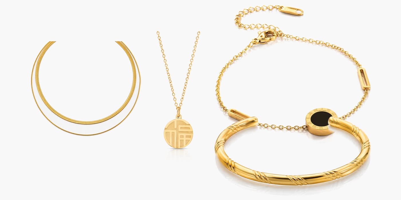 Gold Minimalist Circle Necklace & Bracelet Stack