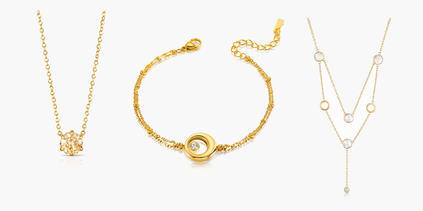 Gold Minimalist Circle Necklace & Bracelet Layered Set