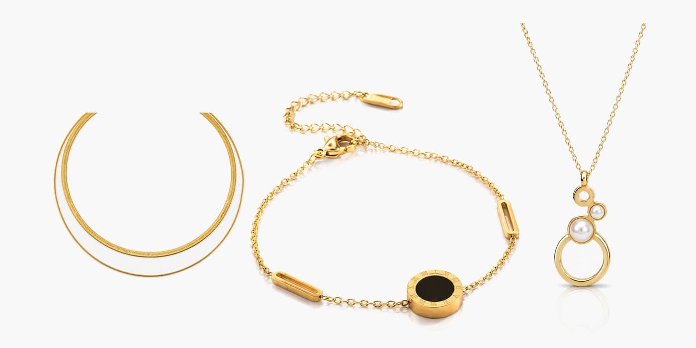 Gold Minimalist Circle Necklace & Bracelet Set