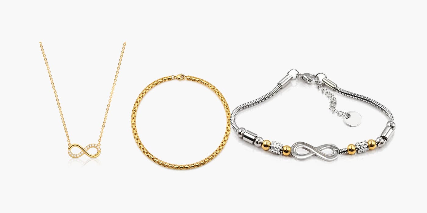 Gold Classic Infinity Necklace & Bracelet Layering Set