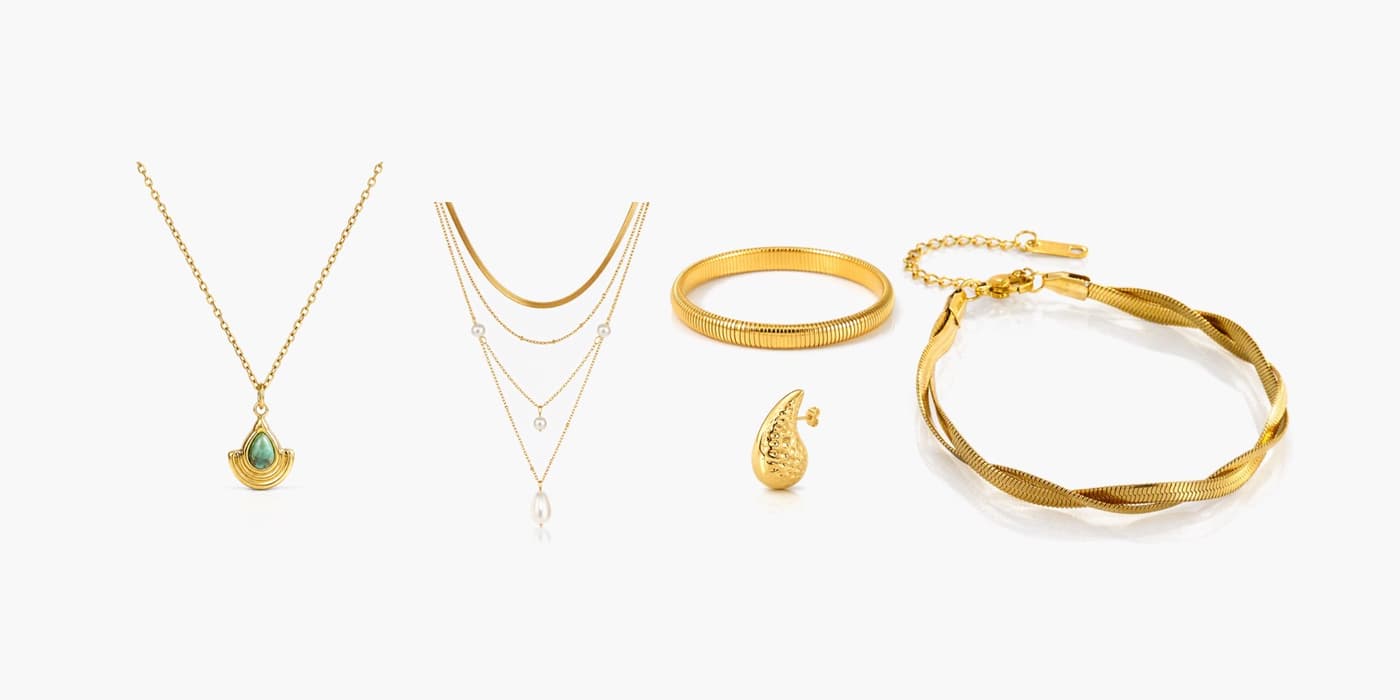 Gold Minimalist Teardrop Jewelry Set