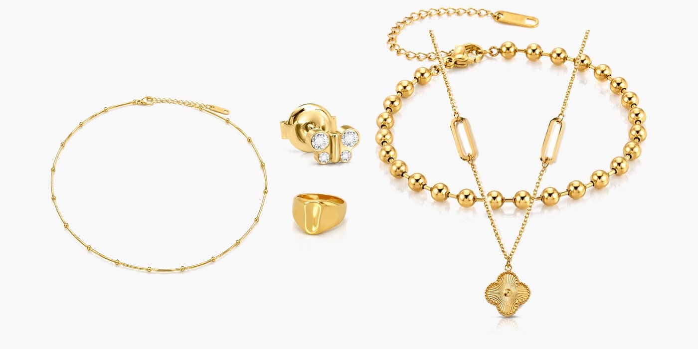 Gold Minimalist Flower Jewelry Layering Set