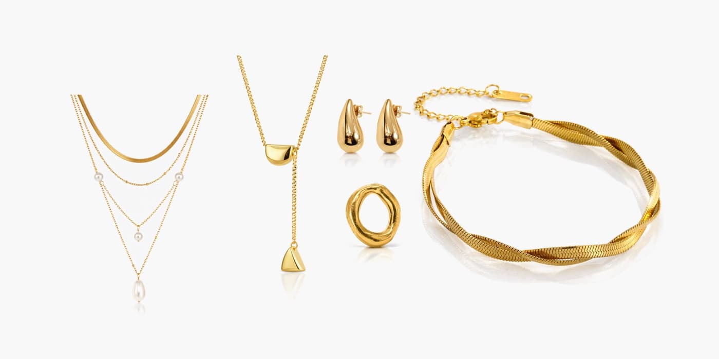 Gold Minimalist Teardrop Jewelry Set