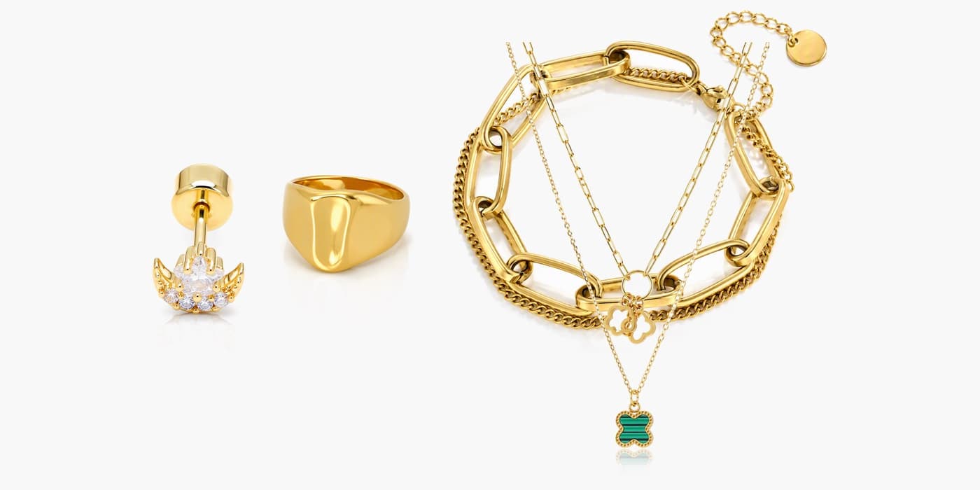 Gold Minimalist Flower Jewelry Set
