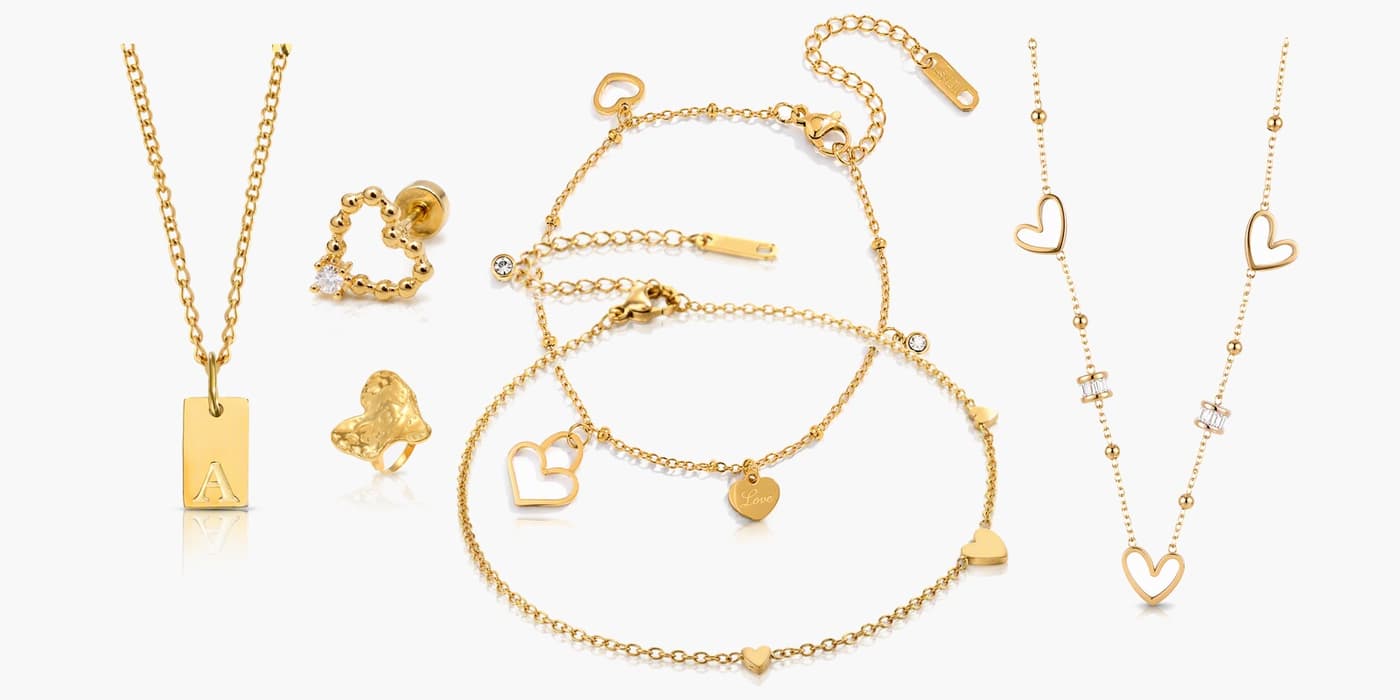 Gold Romantic Heart Jewelry Set