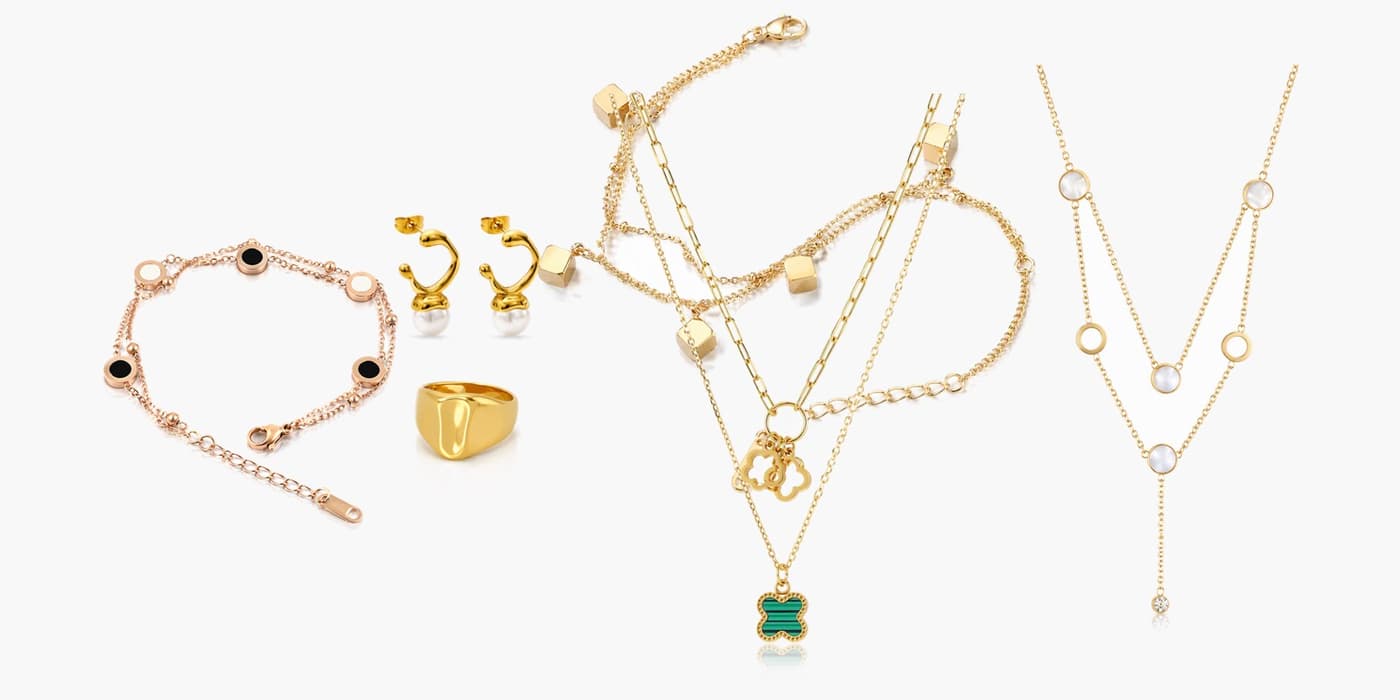 Minimalist Gold Flower Jewelry Layered Set