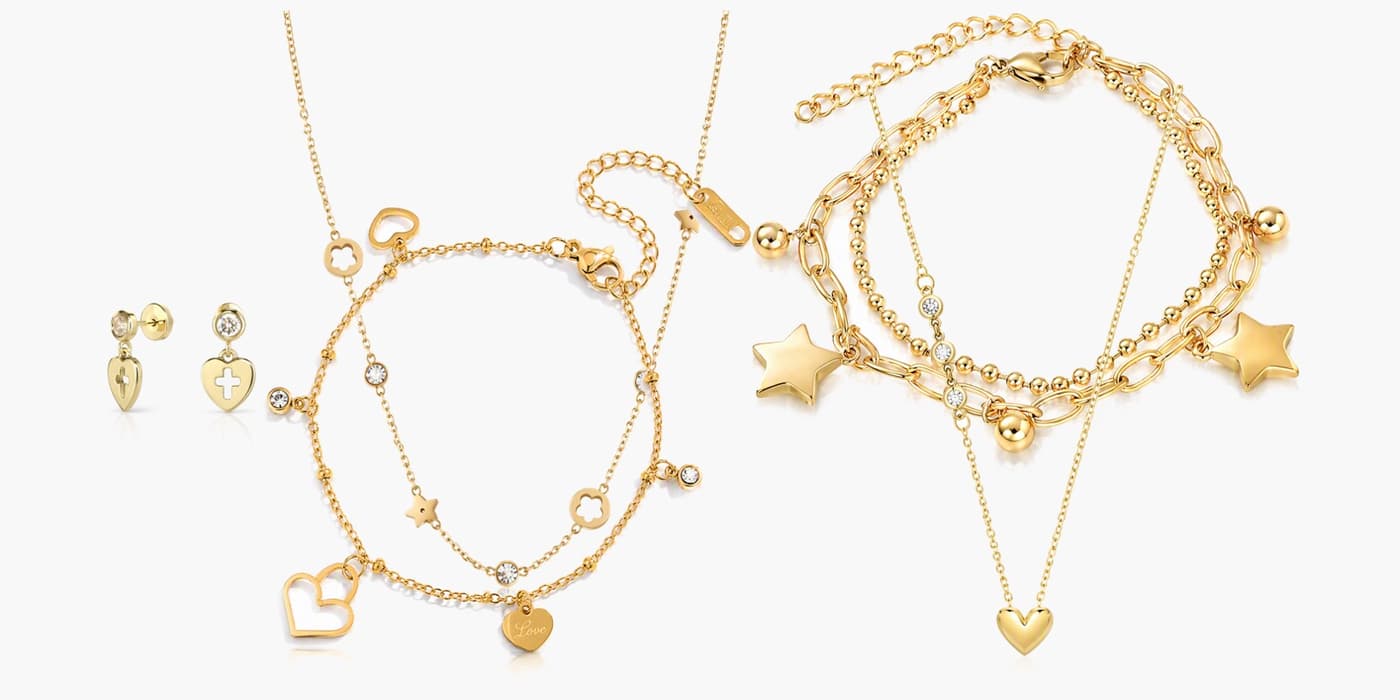 Gold Minimalist Heart Jewelry Layered Set