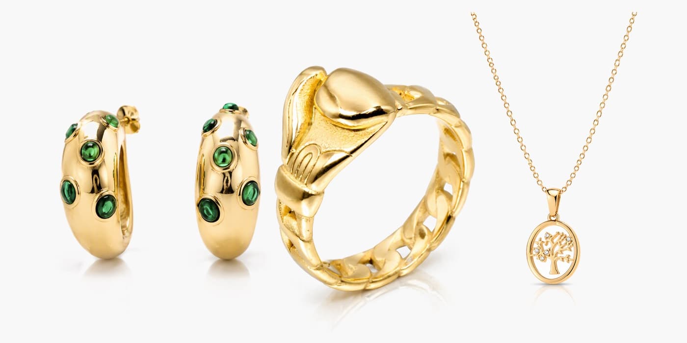 Gold Tone Mixed-Motif Jewelry Set