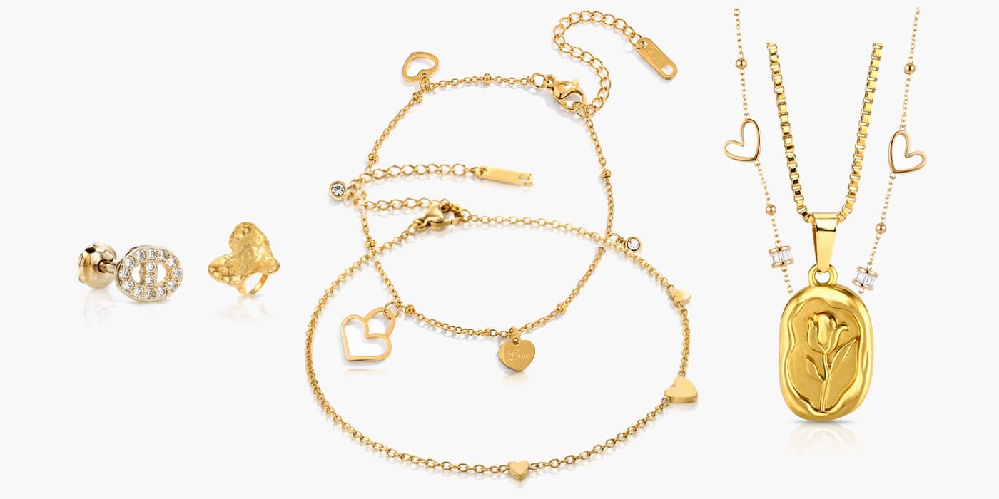 Romantic Gold Heart Jewelry Set