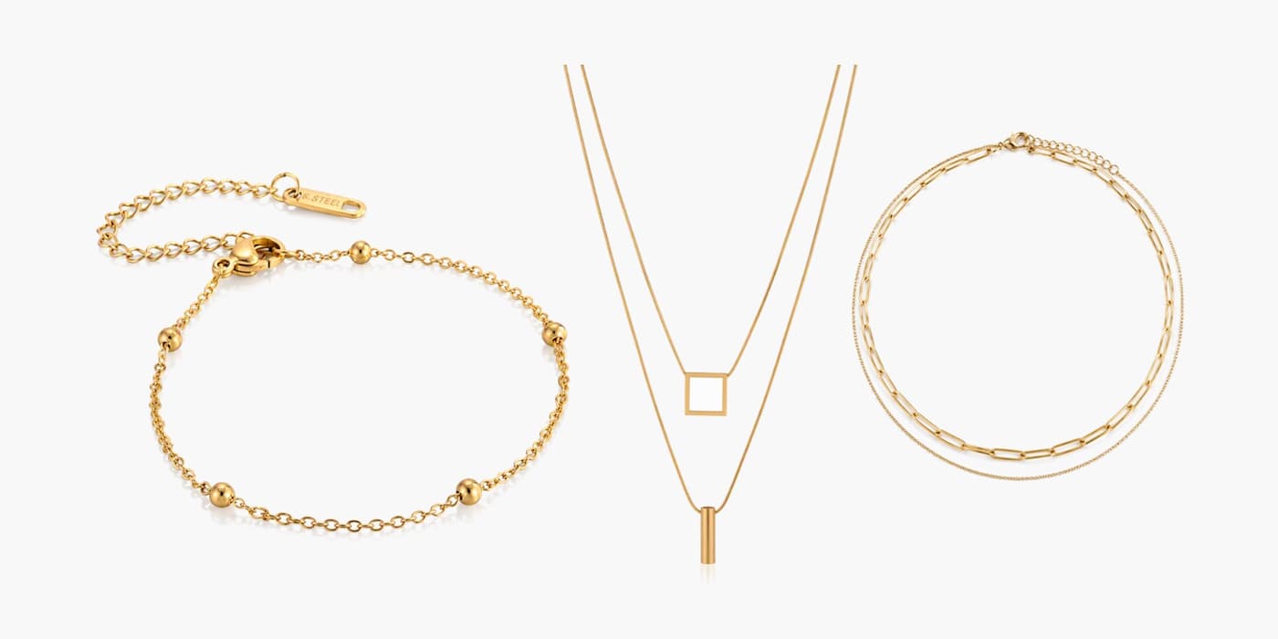 Gold Minimalist Necklace & Bracelet Layering Set