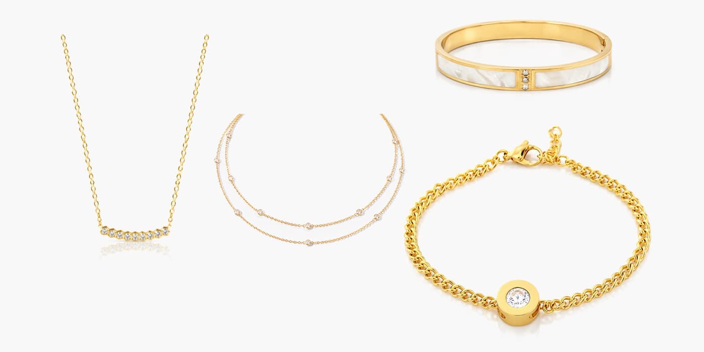 Gold Minimalist Necklace & Bracelet Layering Set