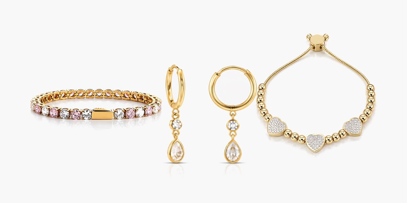 Gold Sparkling Teardrop Earrings & Bracelet Set