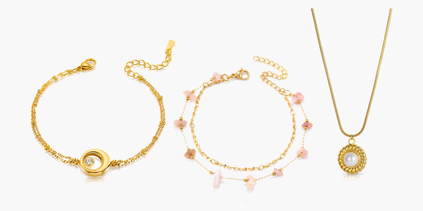 Gold Minimalist Necklace & Bracelet Layered Set