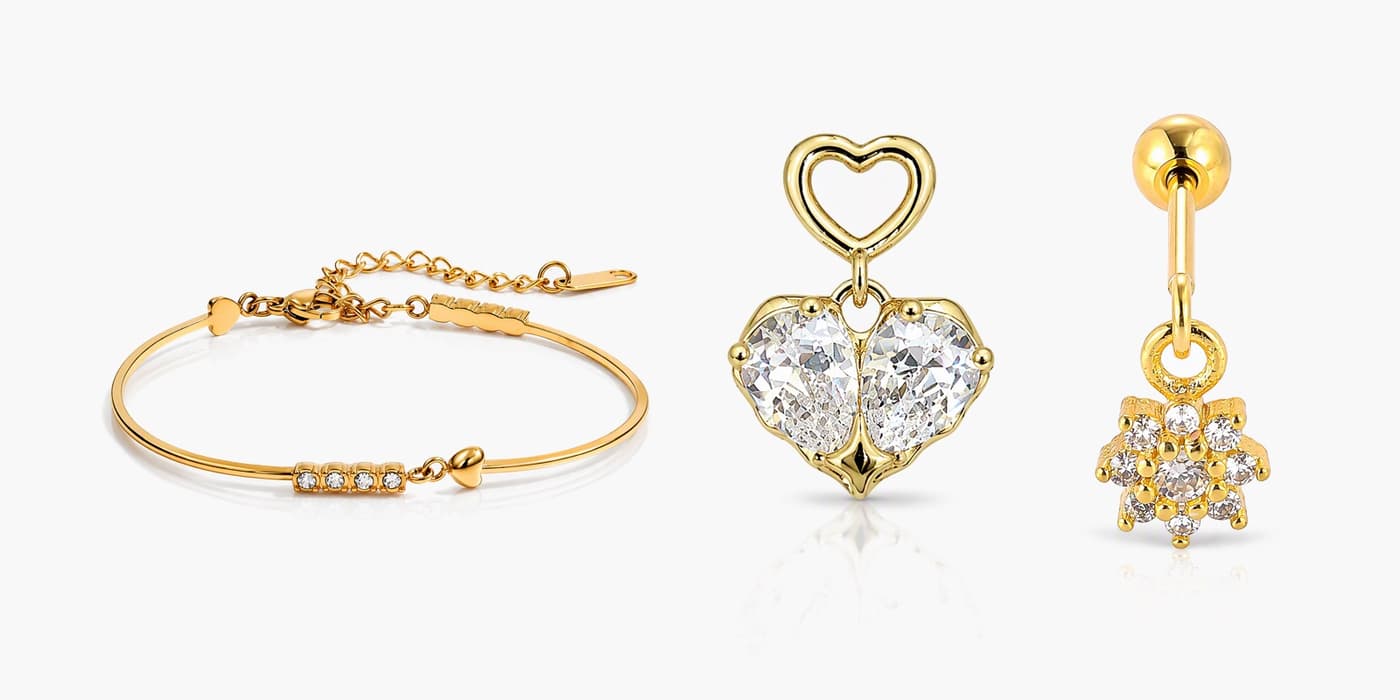 Gold Romantic Heart Jewelry Set