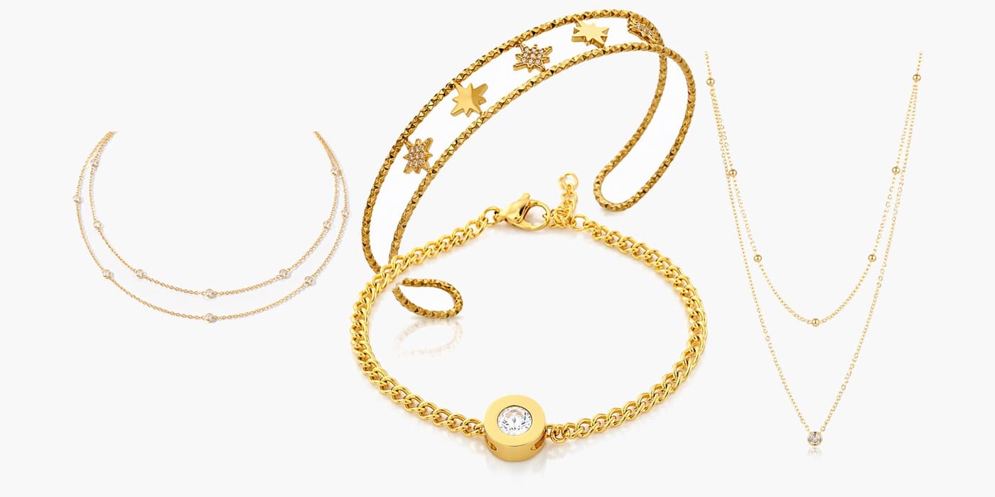 Gold Minimalist Necklace & Bracelet Layering Set