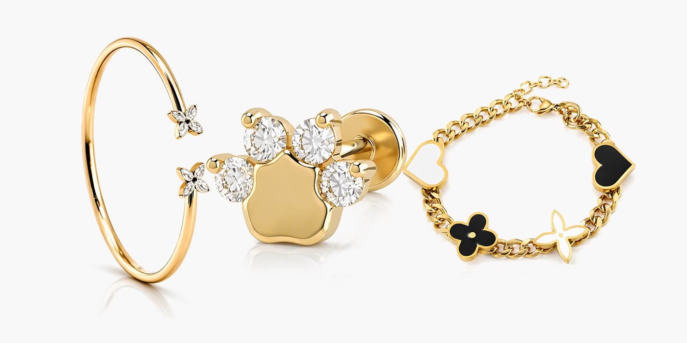 Classic Gold Flower Earrings & Bracelet Set