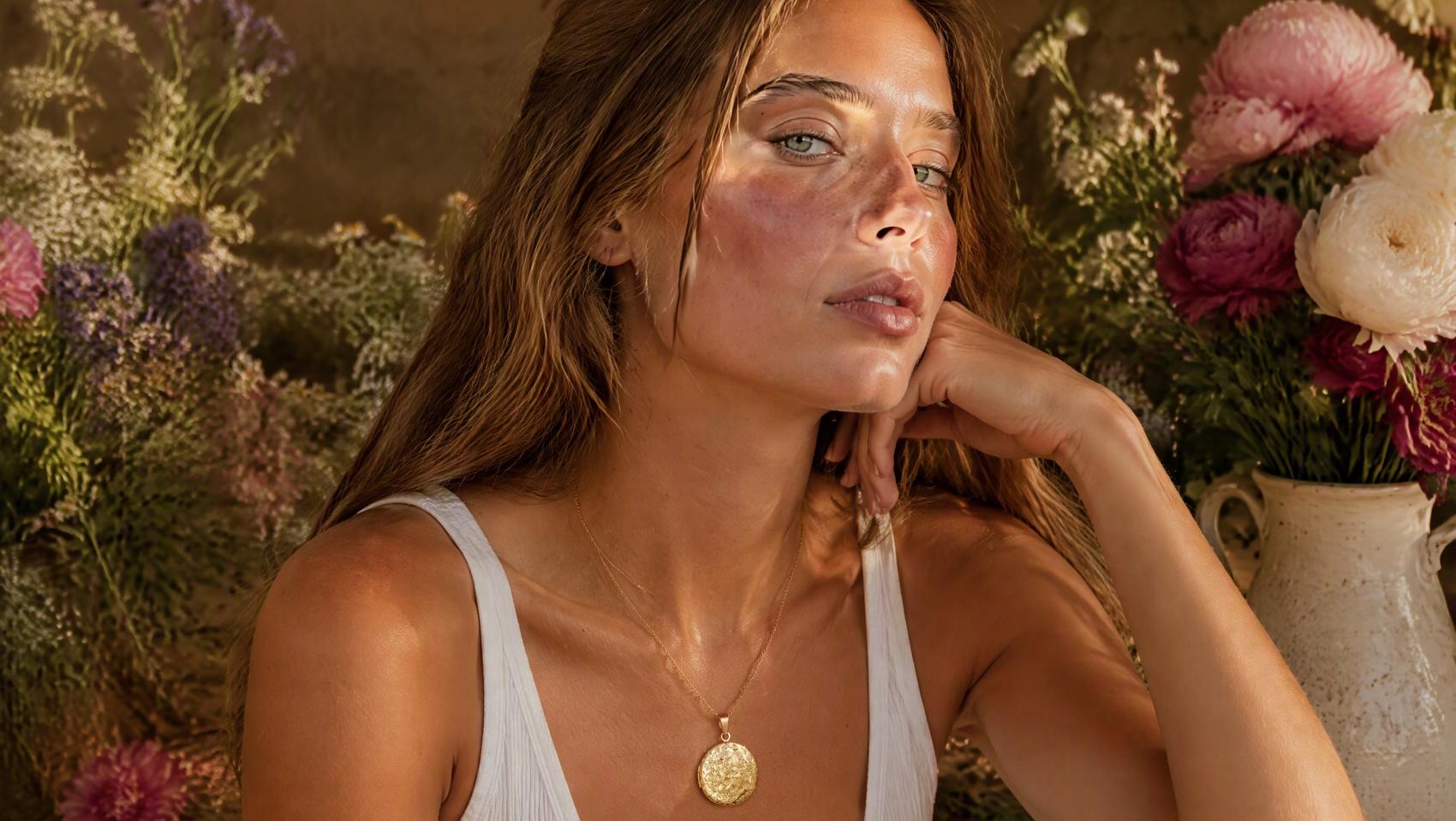 Floral Round Locket Necklace