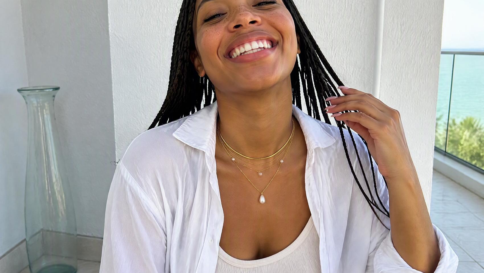 Dainty Teardrop Pearl Layered Necklace