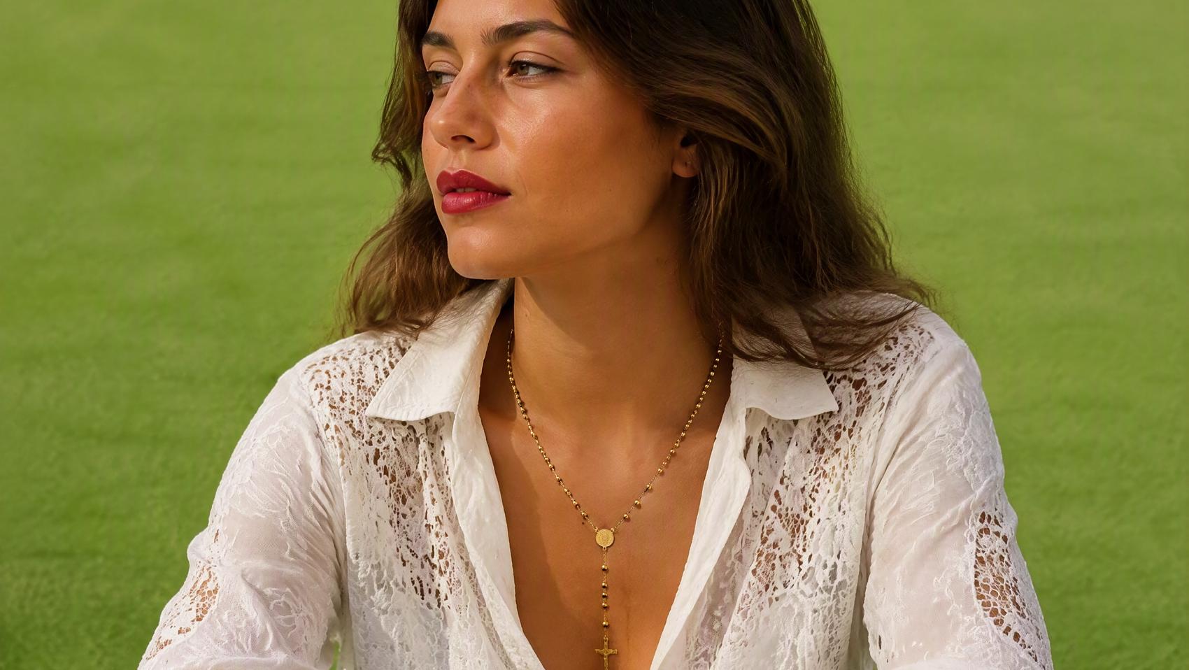 Rosary Bead Cross Necklace