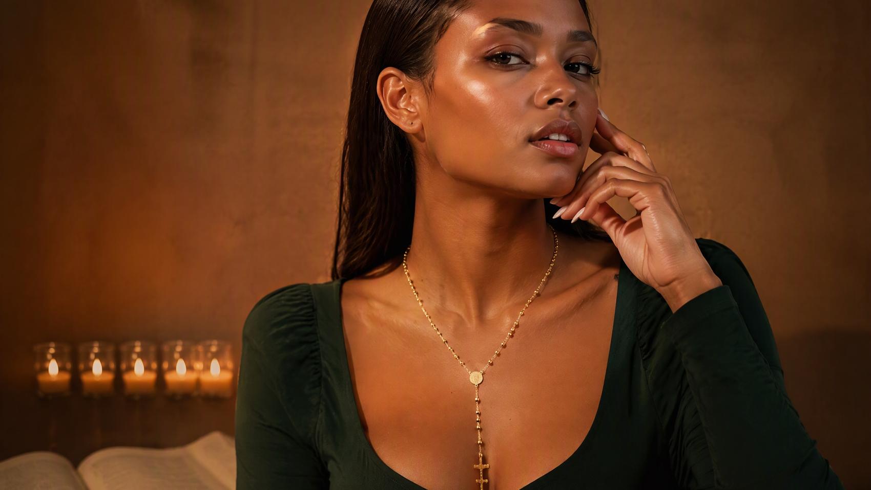 Rosary Bead Cross Necklace