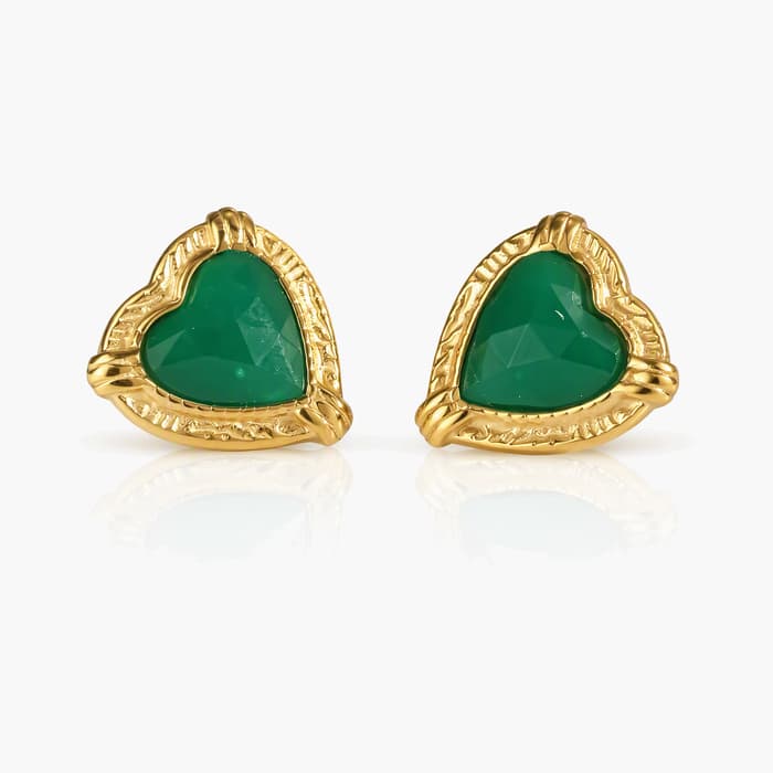 Vintage Heart Stone Stud Earrings