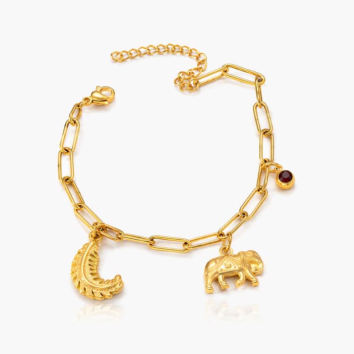 Elephant And Moon Charm Bracelet