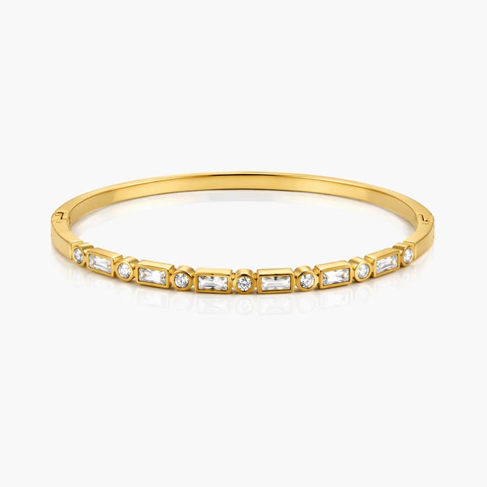 Elegant Inlaid Stone Hinged Bangle