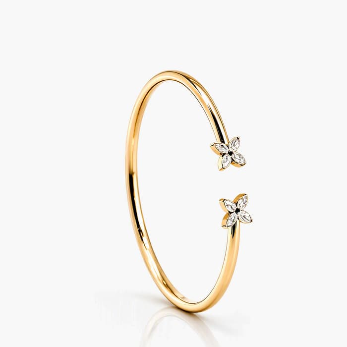 Dainty Double Flower Open Cuff Bangle