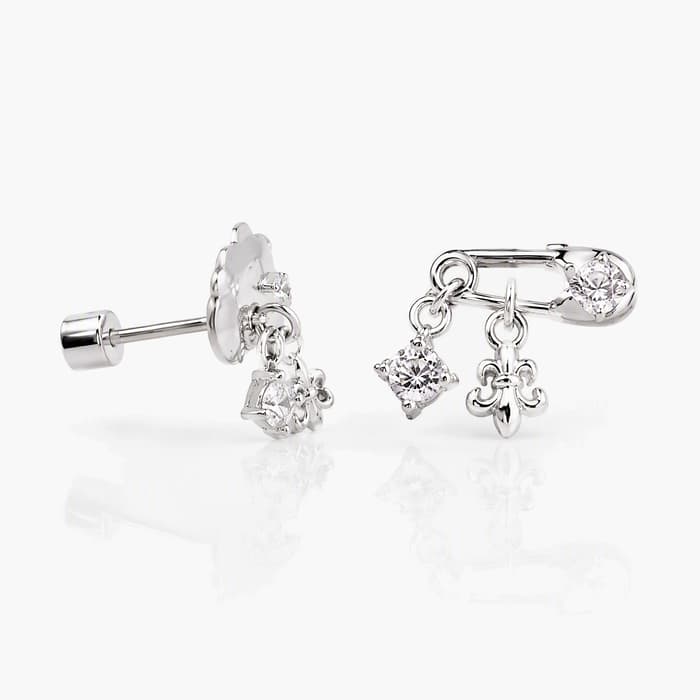 Dainty Safety Pin Charm Earring
