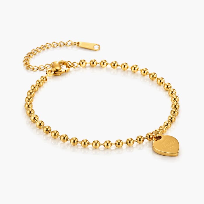 Dainty Heart Charm Beaded Bracelet